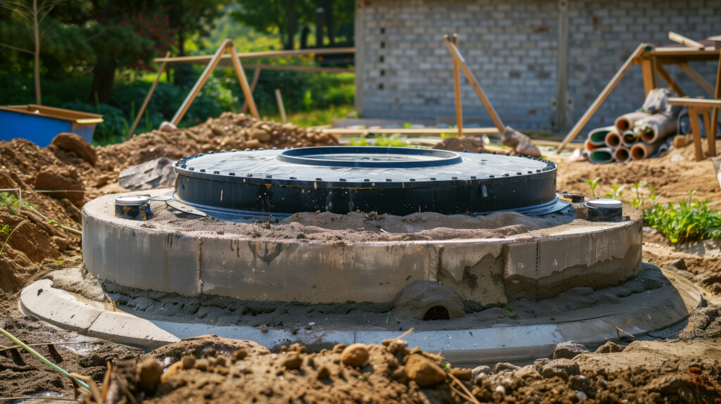 septic system installation at a construction site.